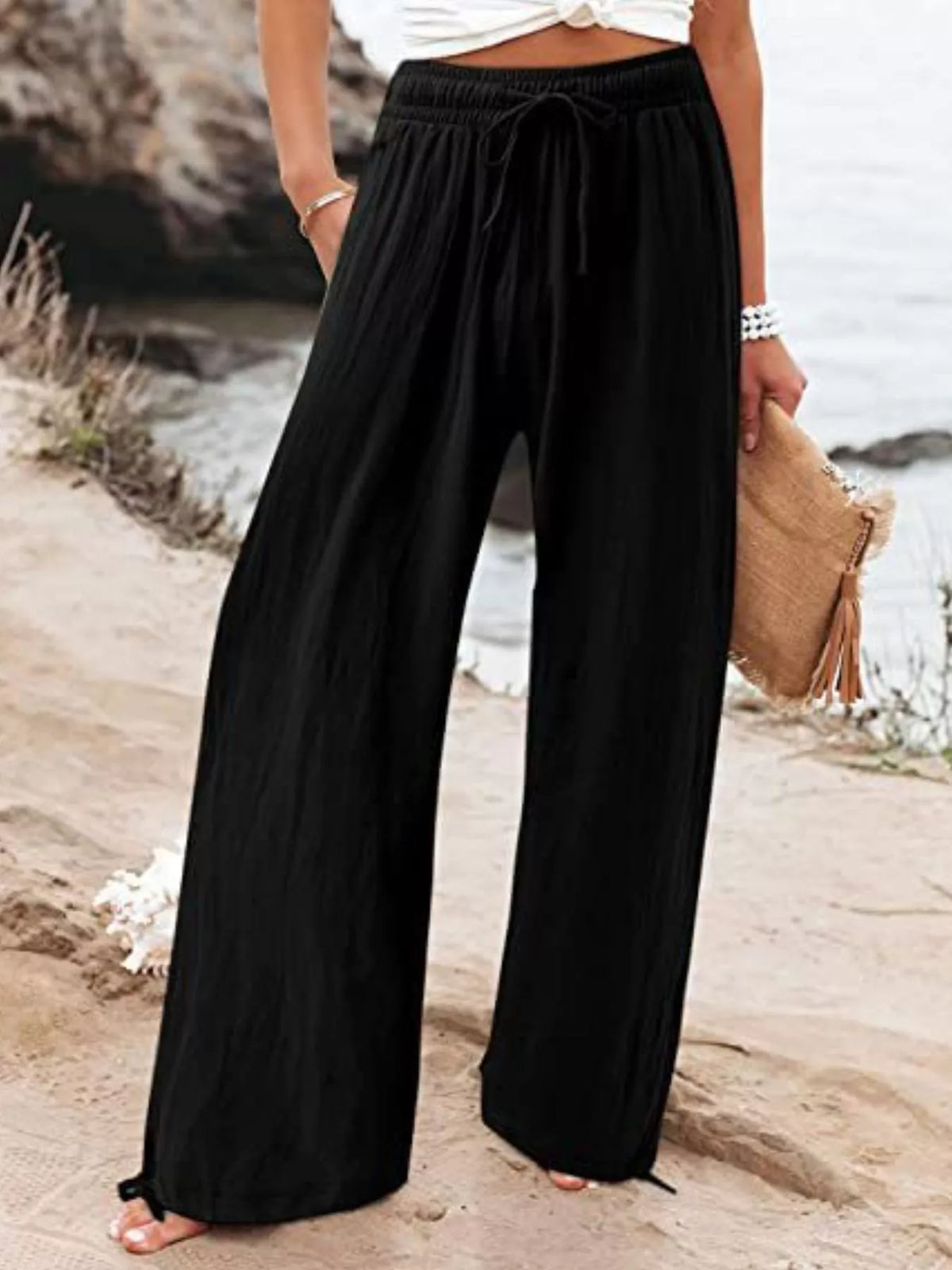 Drawstring Wide-Leg Plus Size Pants