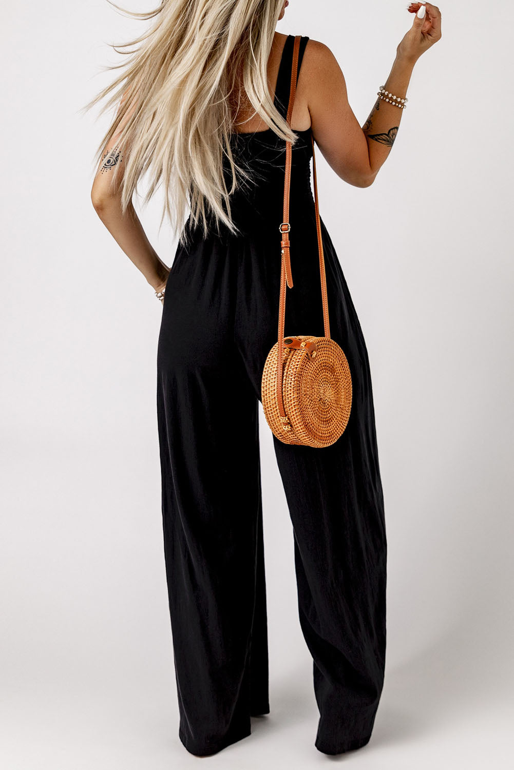 Smocked Square Neck Wide Leg Jumpsuit