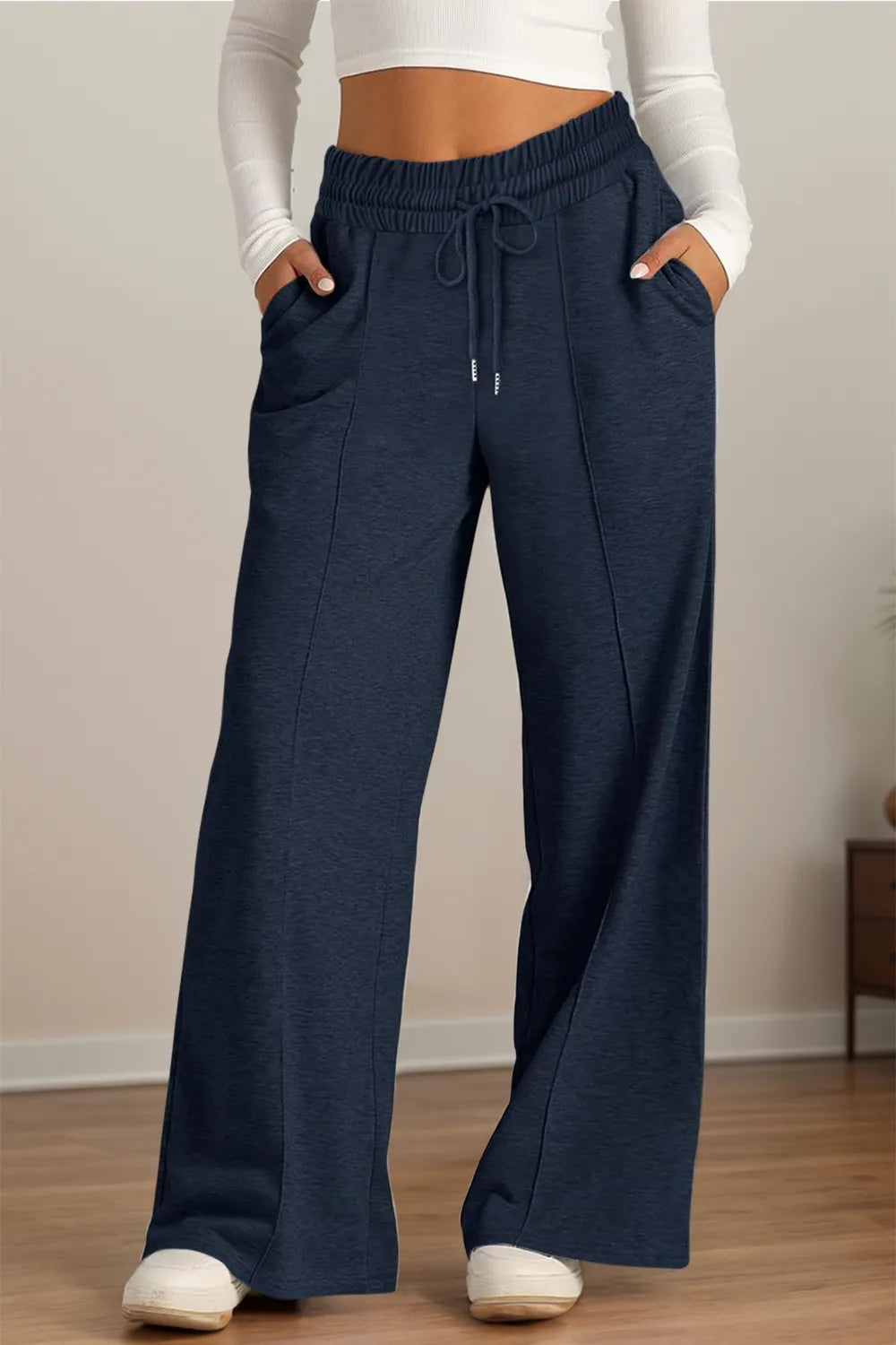 Drawstring Wide Leg Pants with Pockets