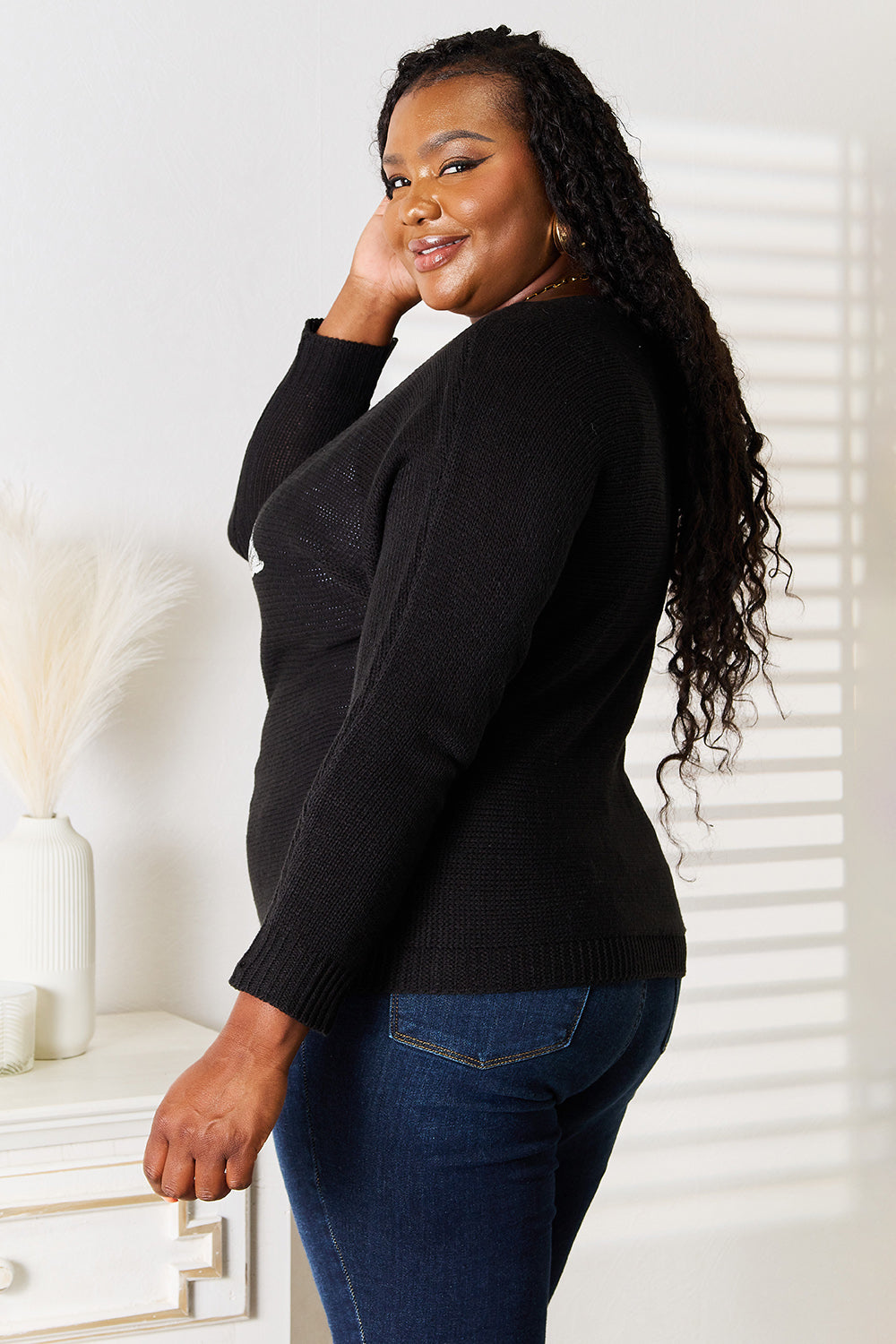 Sequin Dolman Sleeve Knit Top in Black