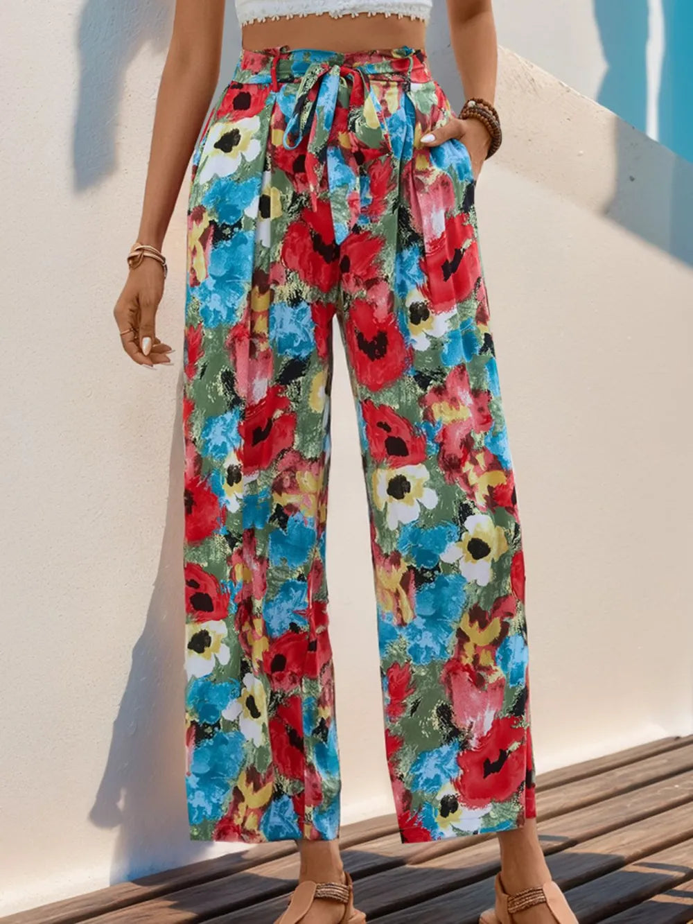 Printed Wide-Leg Pants in Multicolor