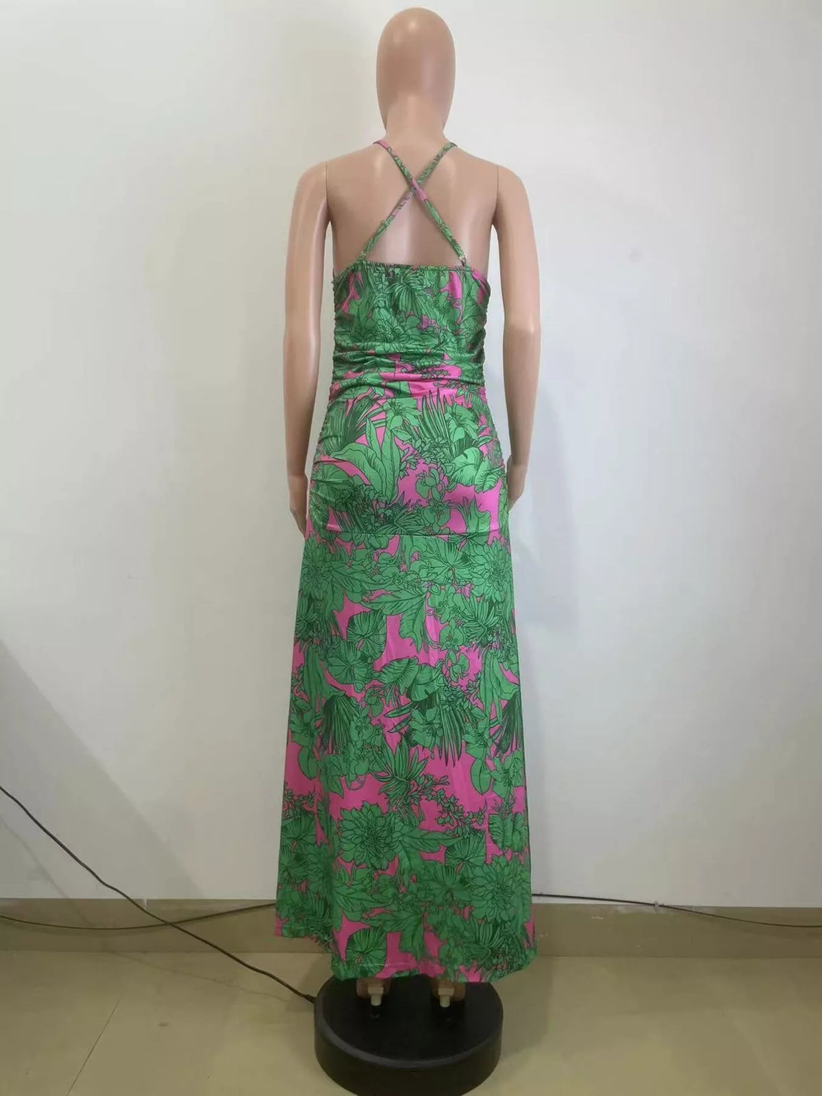 Printed Halter Neck Maxi Dress in Green