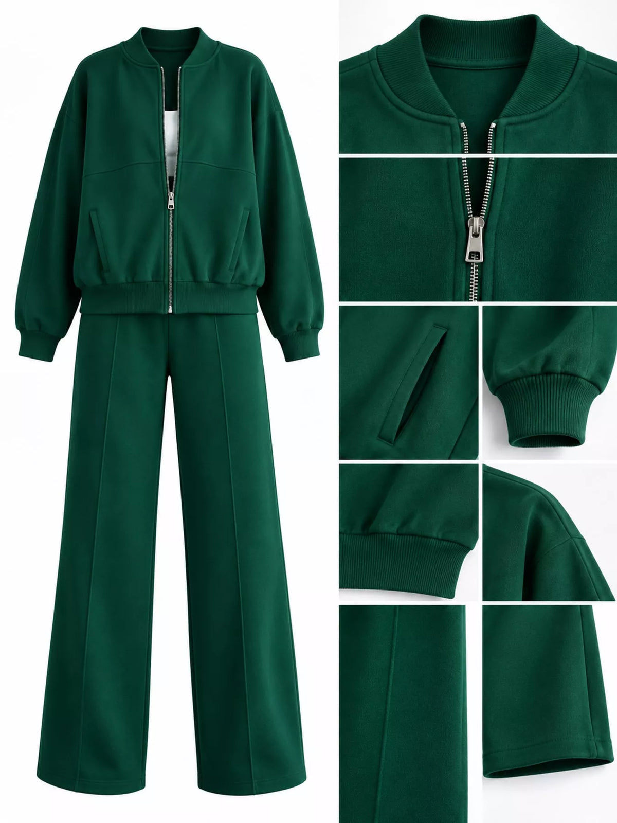Zip-Up Jacket and Wide-Leg Sweatpants Set