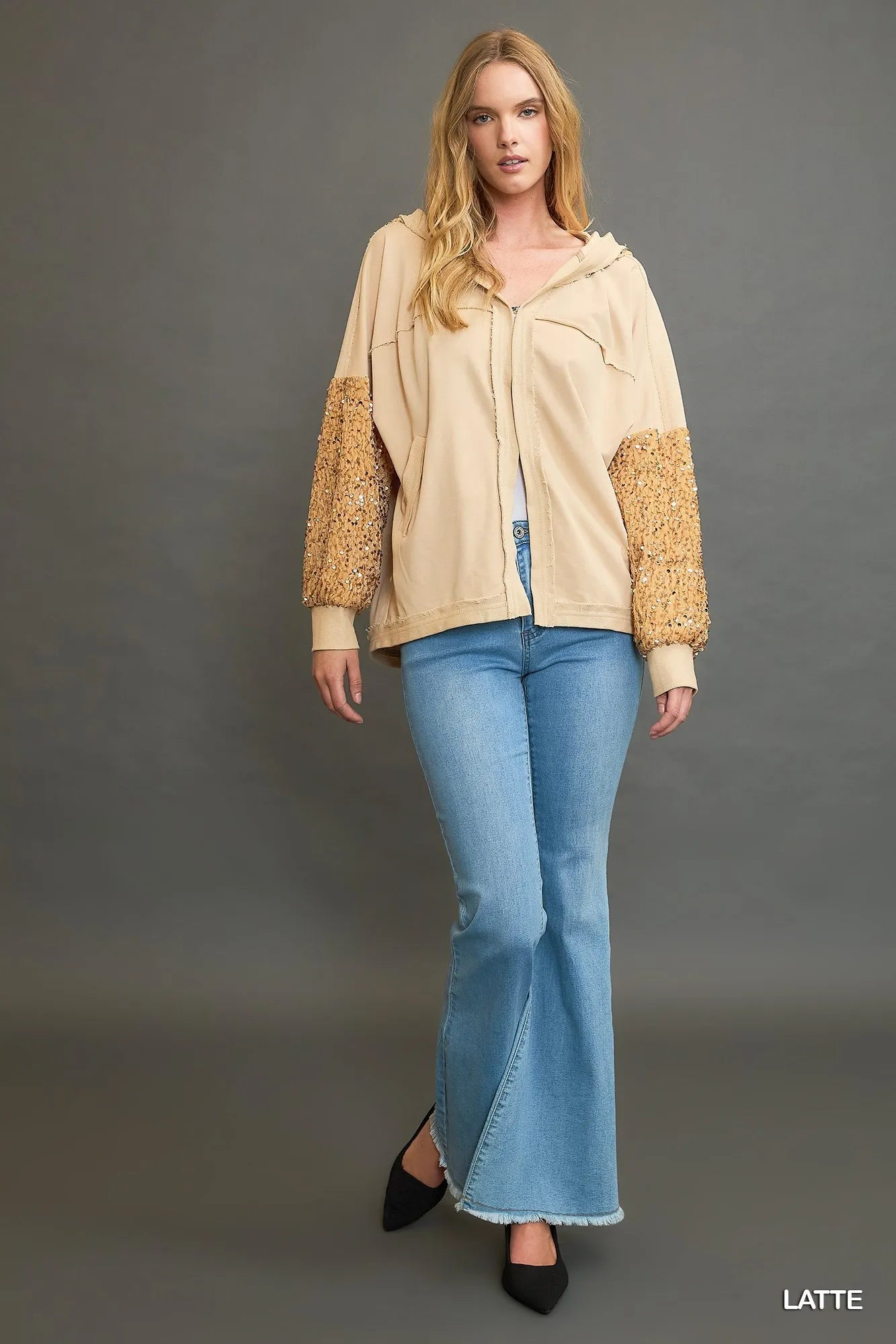 Umgee Oversized Fringe Jacket in Latte