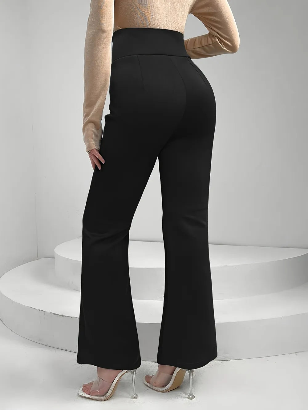 Lace-Up Slit Bootcut Pants in Black
