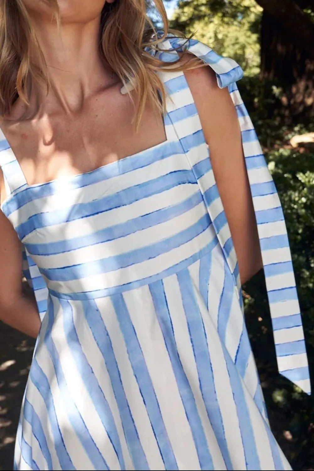 Striped Square Neck Dress in Blue