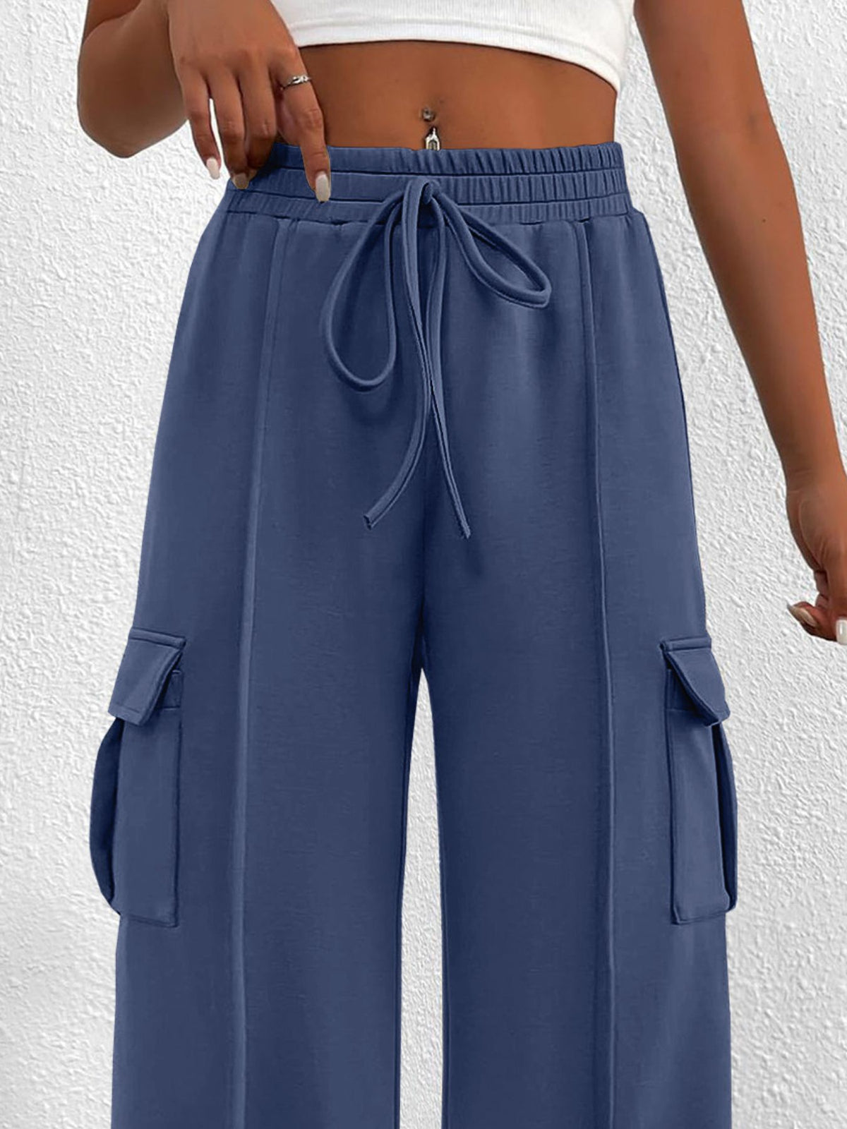 High-Waisted Drawstring Cargo Pants
