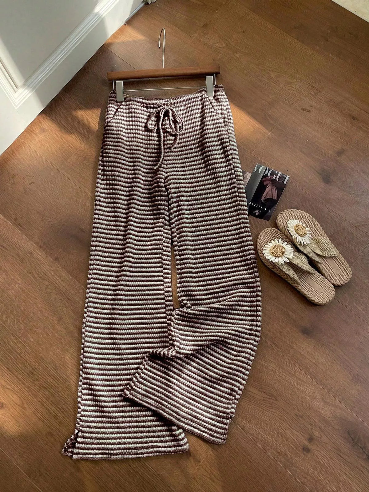 Wide Leg Drawstring Pants with Side Slit