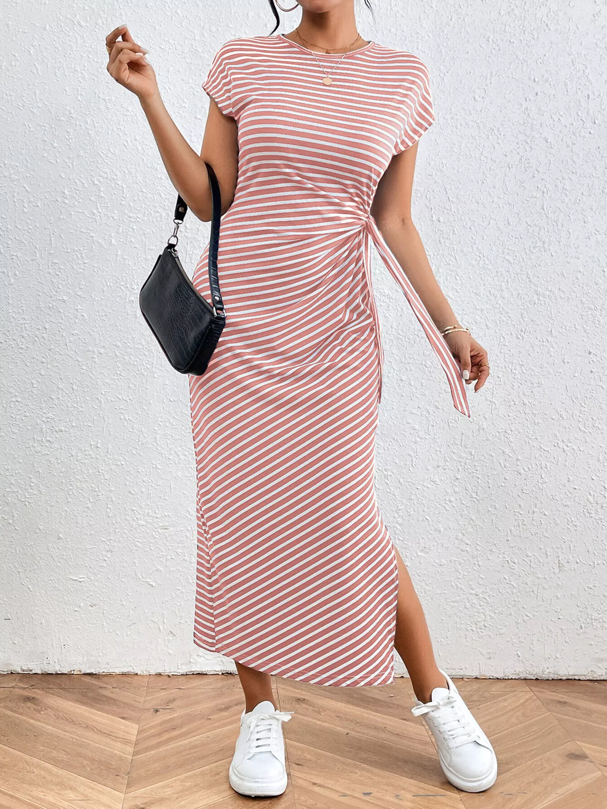 Striped Tie-Side Midi Dress