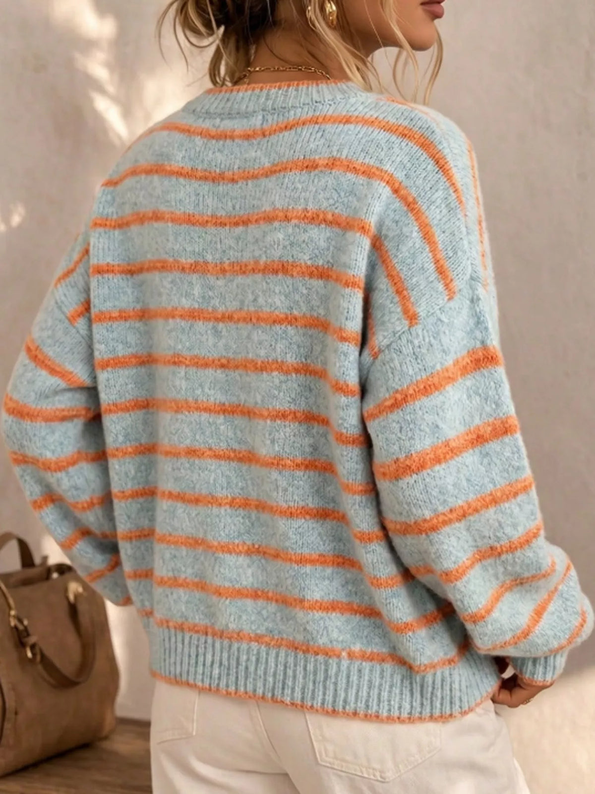Striped Button-Front Knit Cardigan
