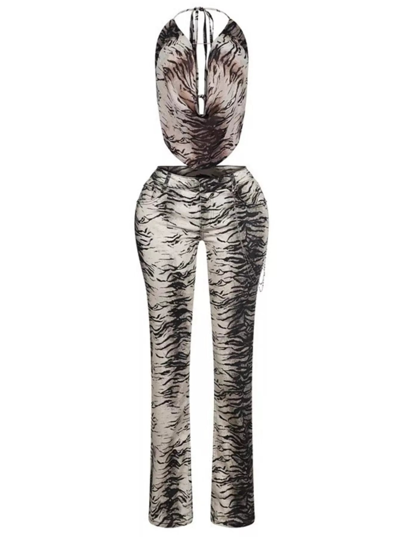 Zebra Print Sleeveless Top and Pants Set