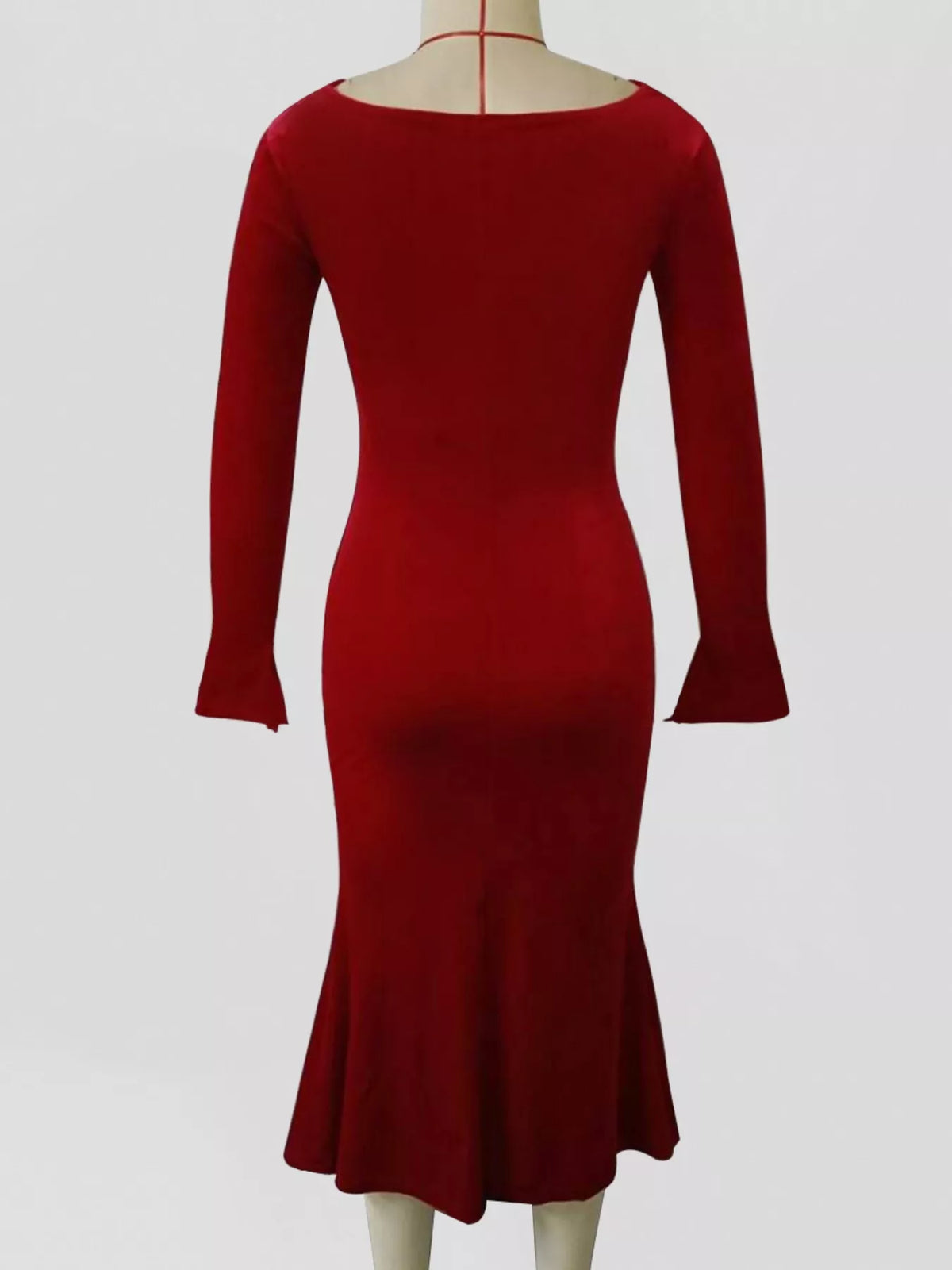 Velvet Cowl-Neck Midi Dress in Burgundy