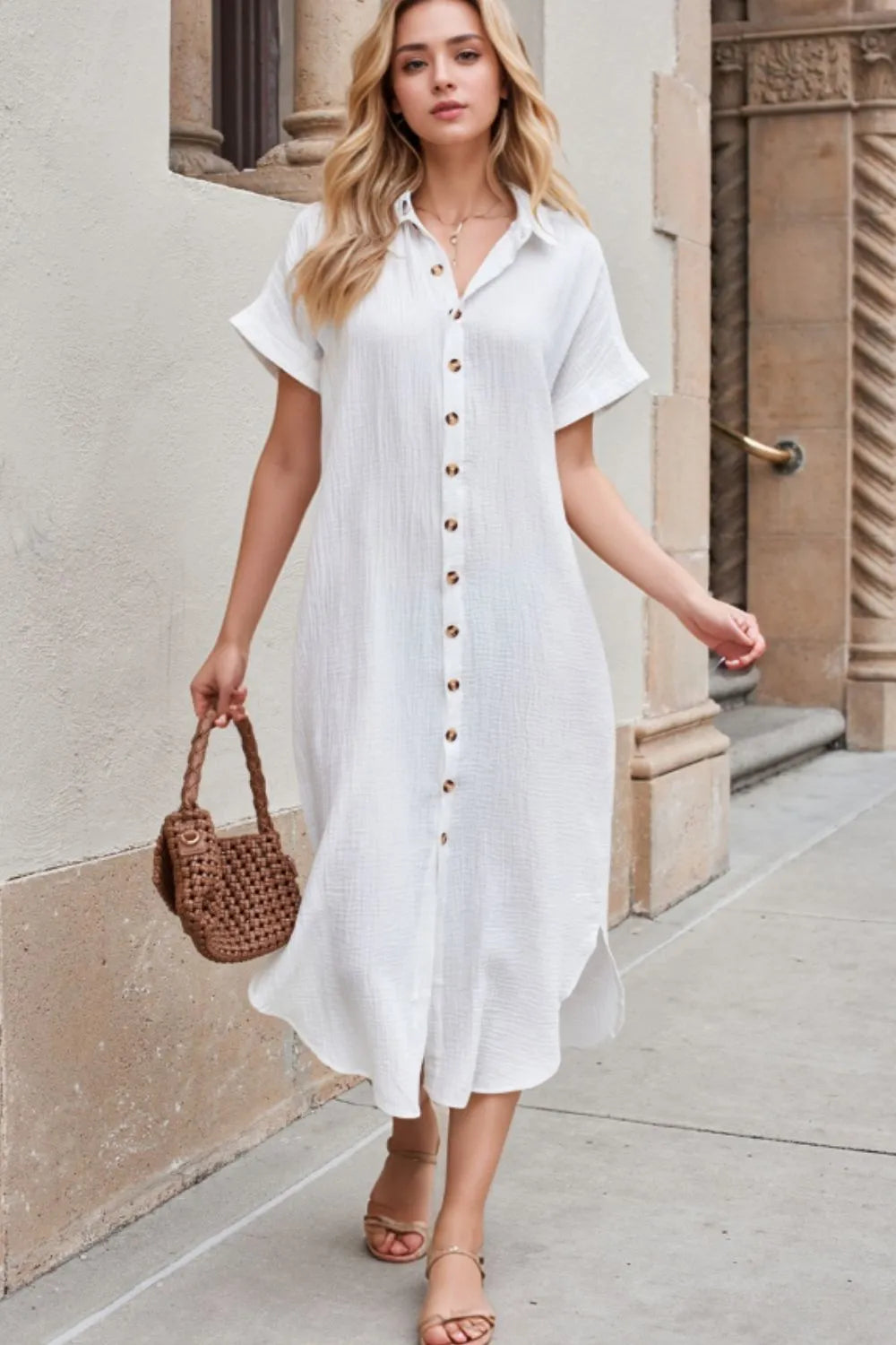 Button-Down Midi Shirt Dress