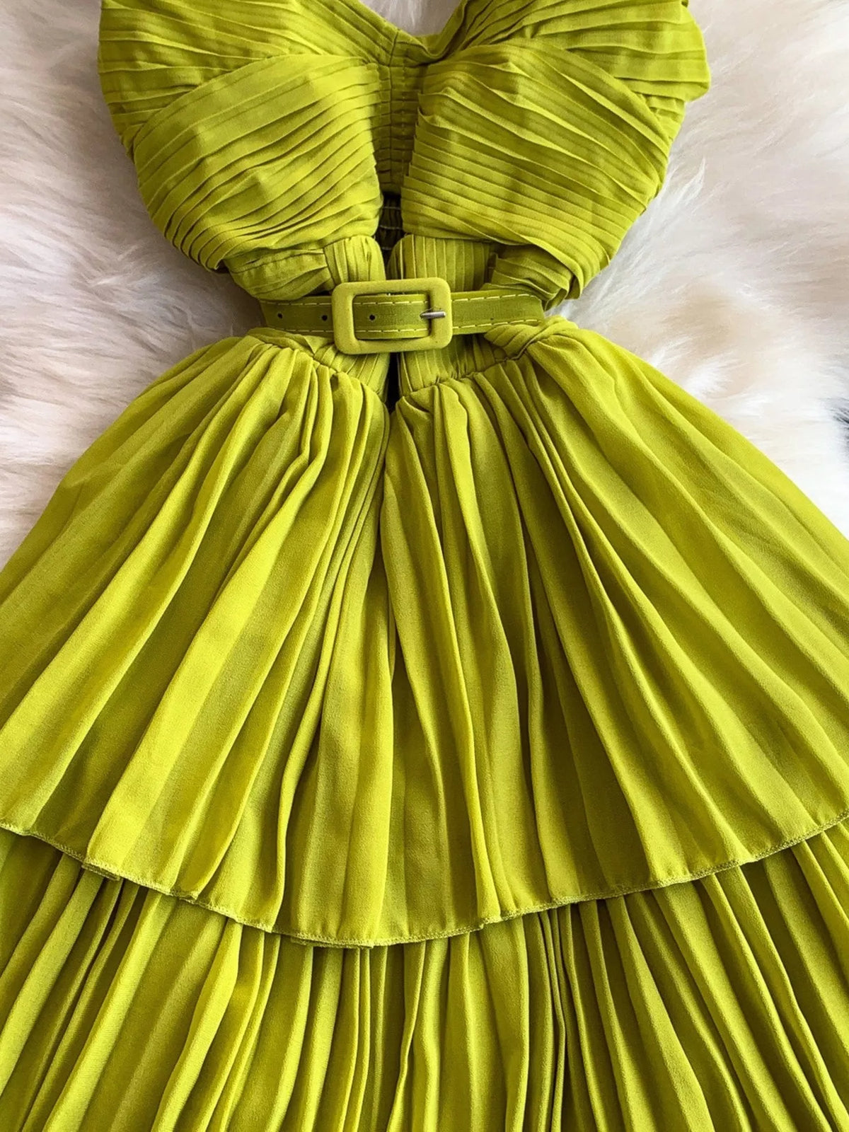 Pleated Layered Midi Dress