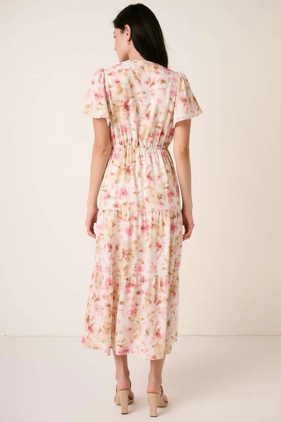 Flower Print Flutter Sleeve Maxi Dress in Pink by Mittoshop