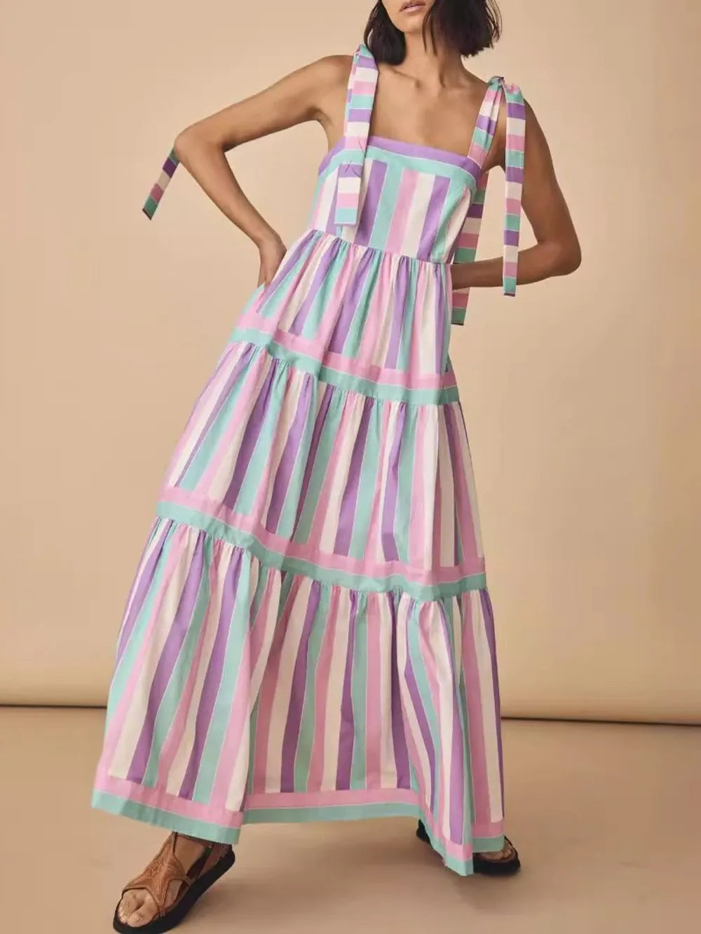 Tied Contrast Wide-Strap Cami Dress in Lilac by O@B@L