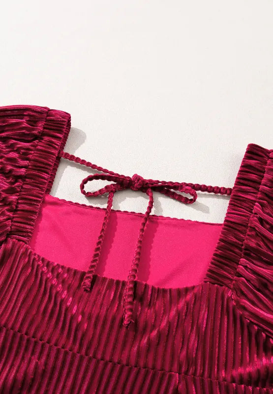Square Neck Ruched Mini Dress in Burgundy