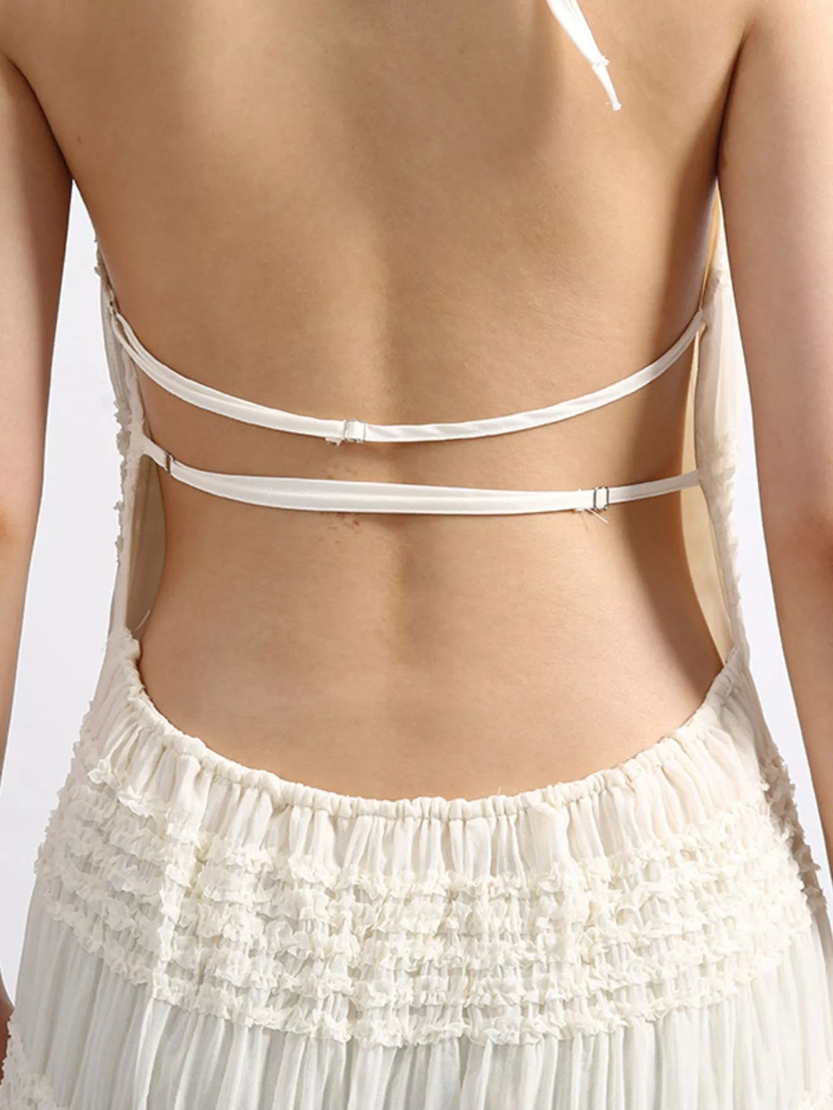 Backless Halter Maxi Dress in White