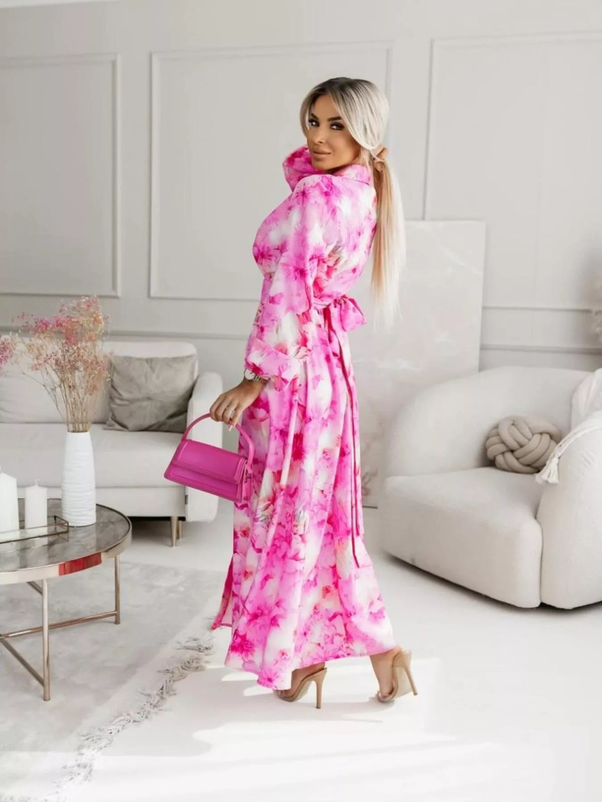 Printed Button-Front Maxi Shirt Dress