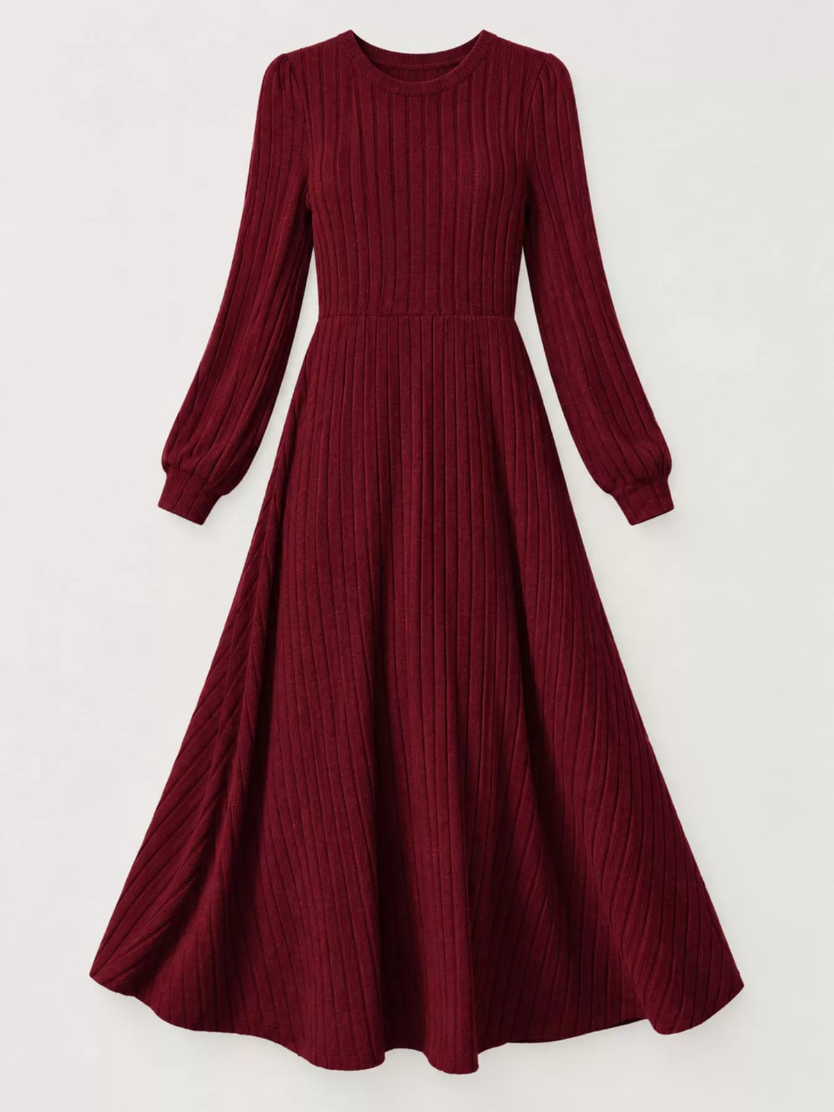 Ribbed Knit A-Line Midi Dress