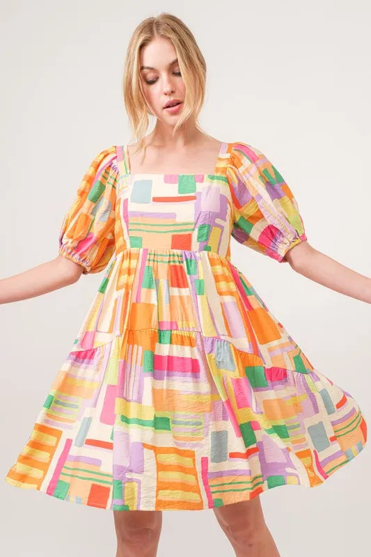 And The Why Geo Print Mini Dress in Yellow Multi