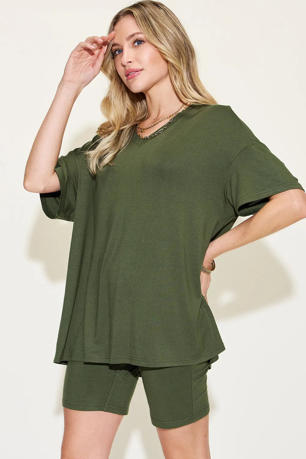 Basic Bae V-Neck Tee and Shorts Set