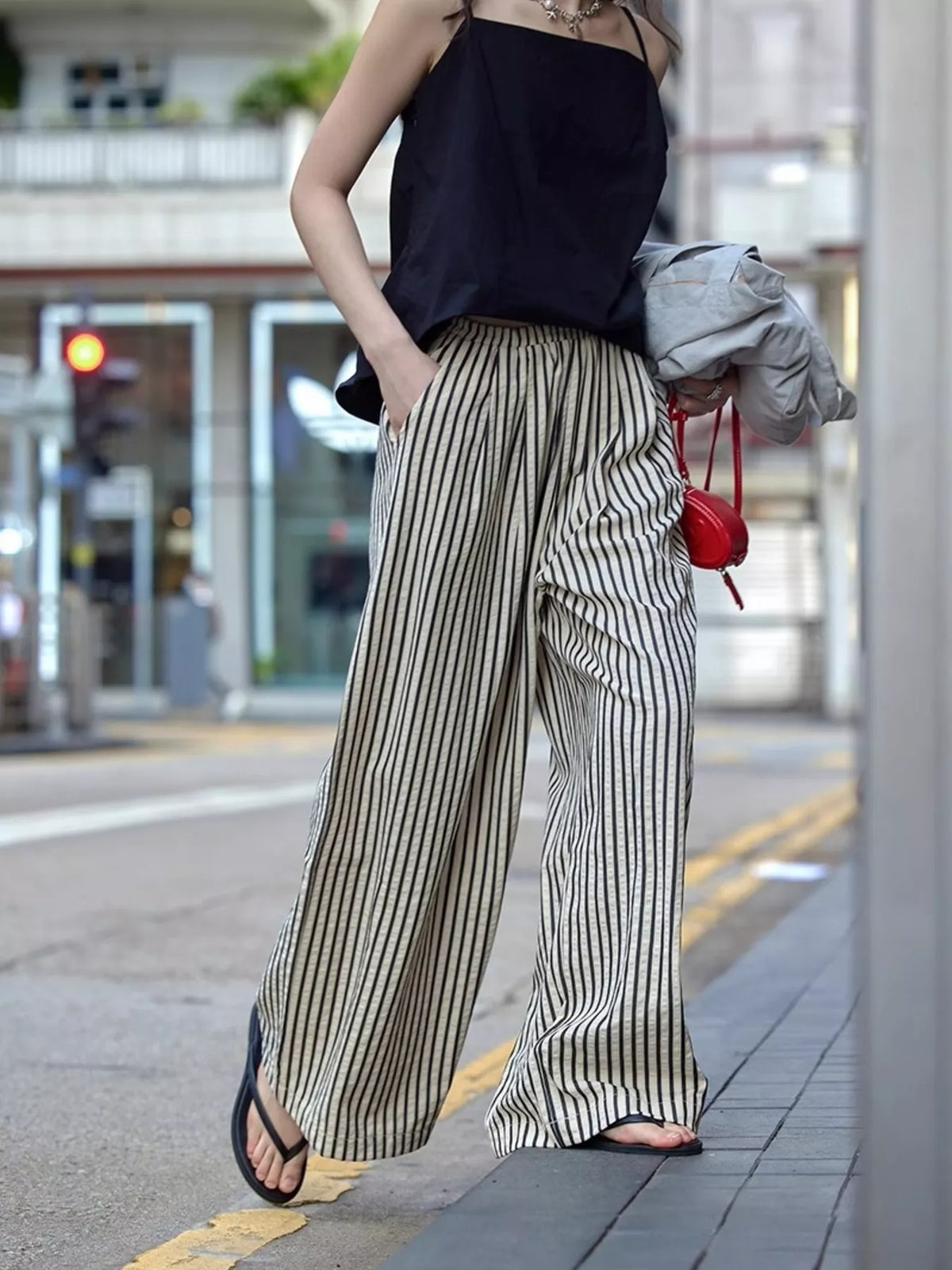 Plus-Size Striped Drawstring Wide-Leg Pants