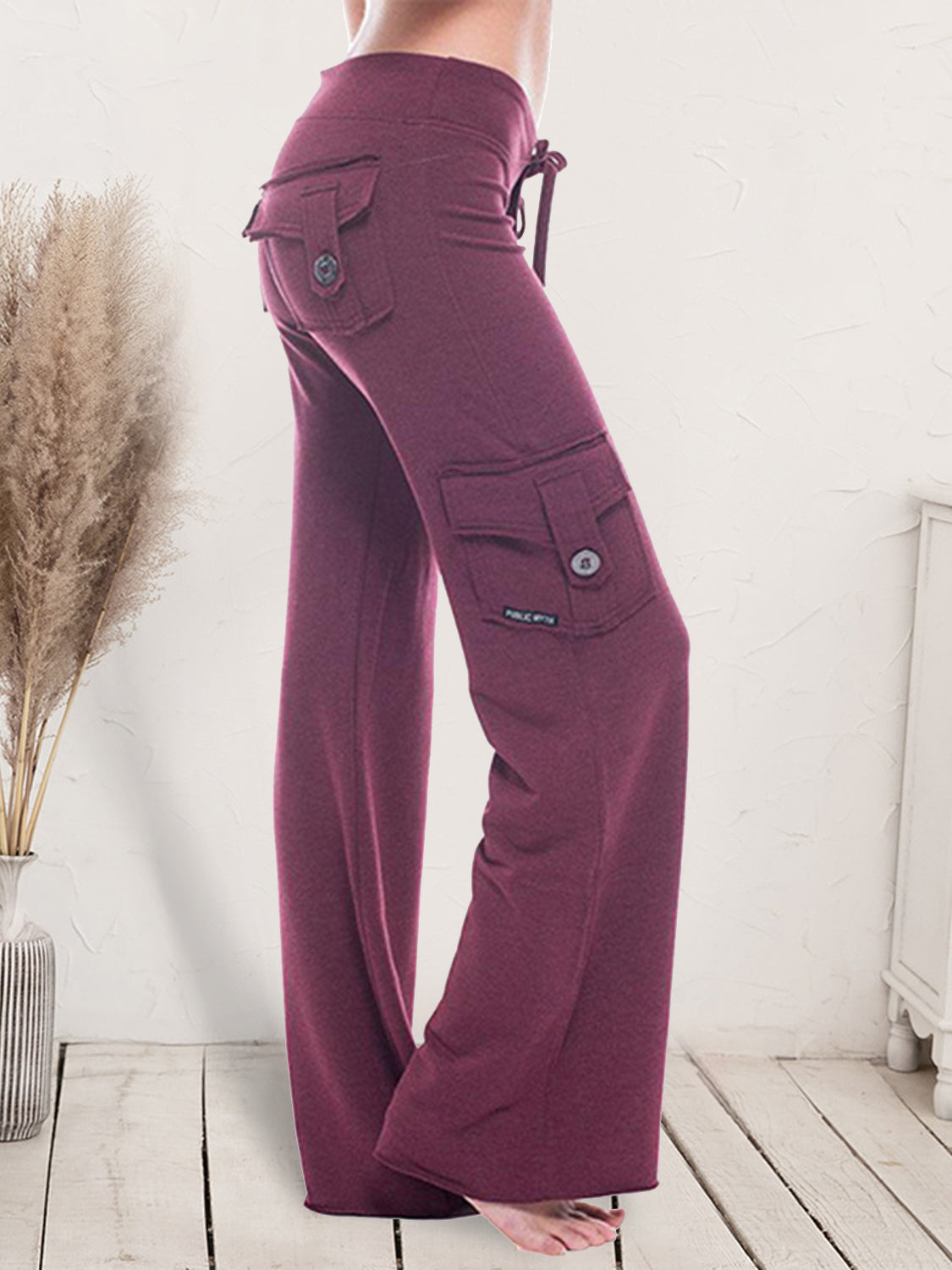 Mid-Waist Drawstring Pants with Pockets