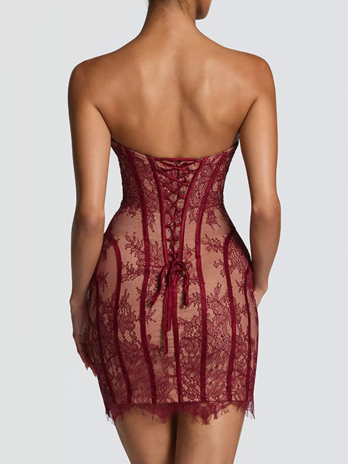 Lace-Up Tube Mini Dress