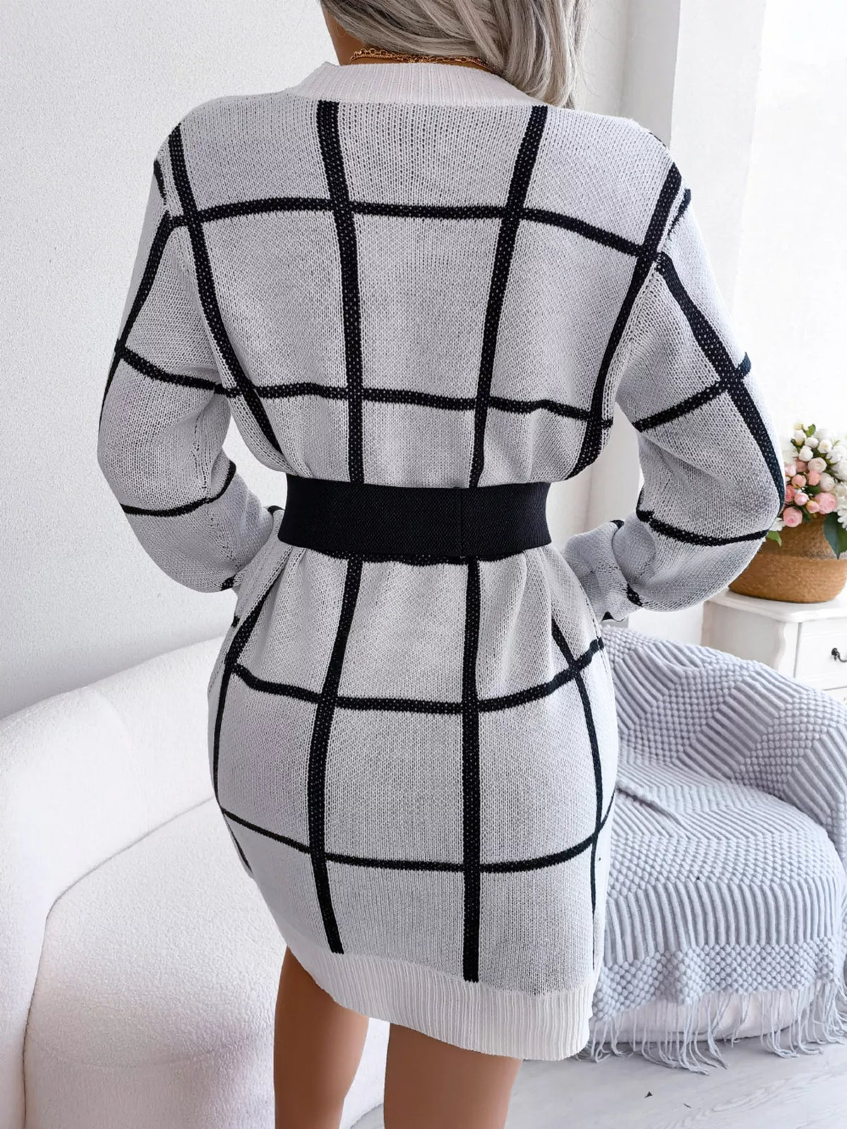 Plaid Long Sleeve Sweater Dress by Clise