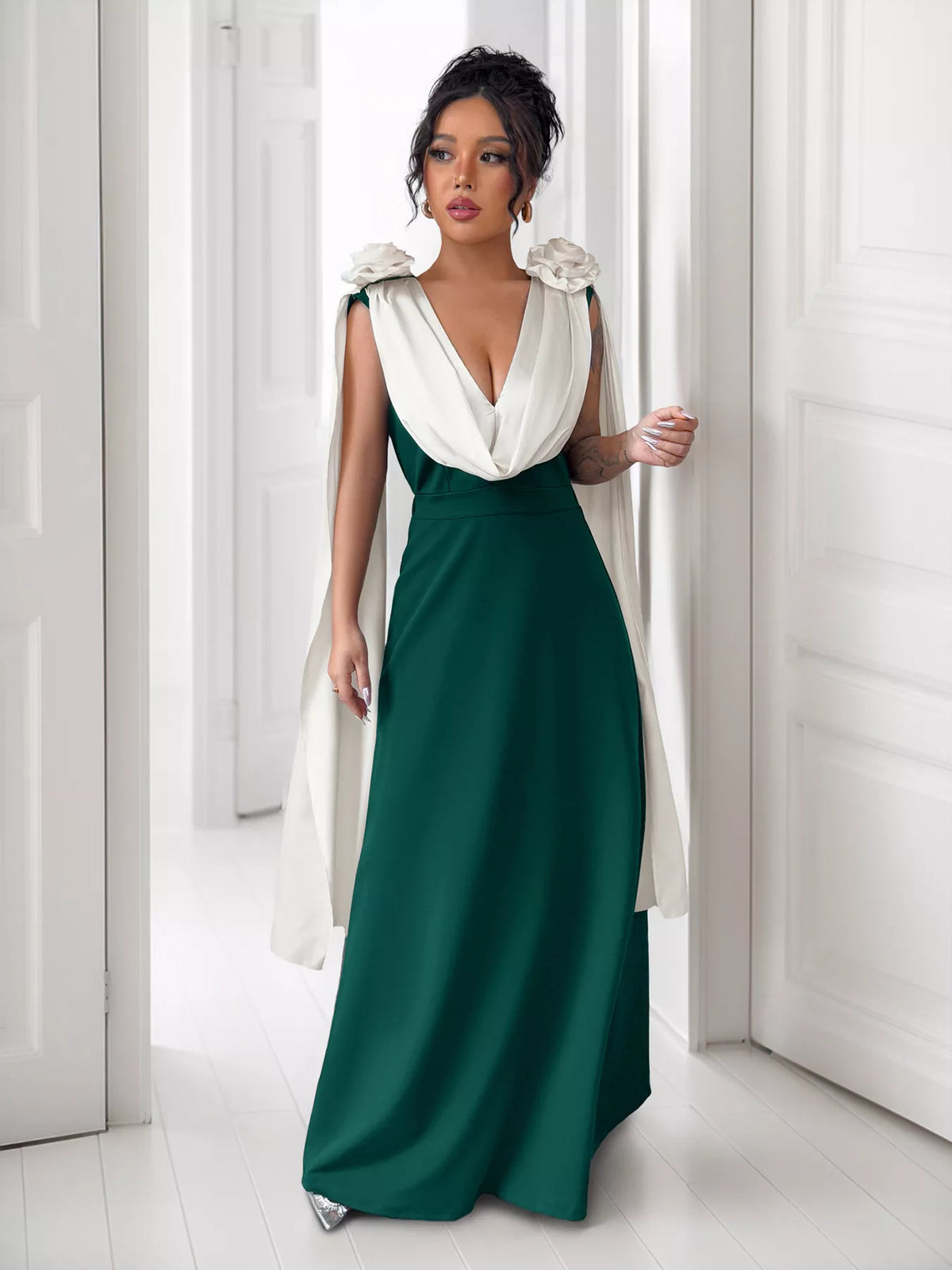 Floral Applique Two-Tone Maxi Dress