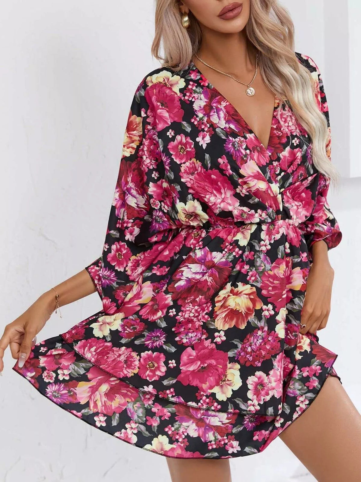 Floral Ruffle-Hem Tiered Mini Dress