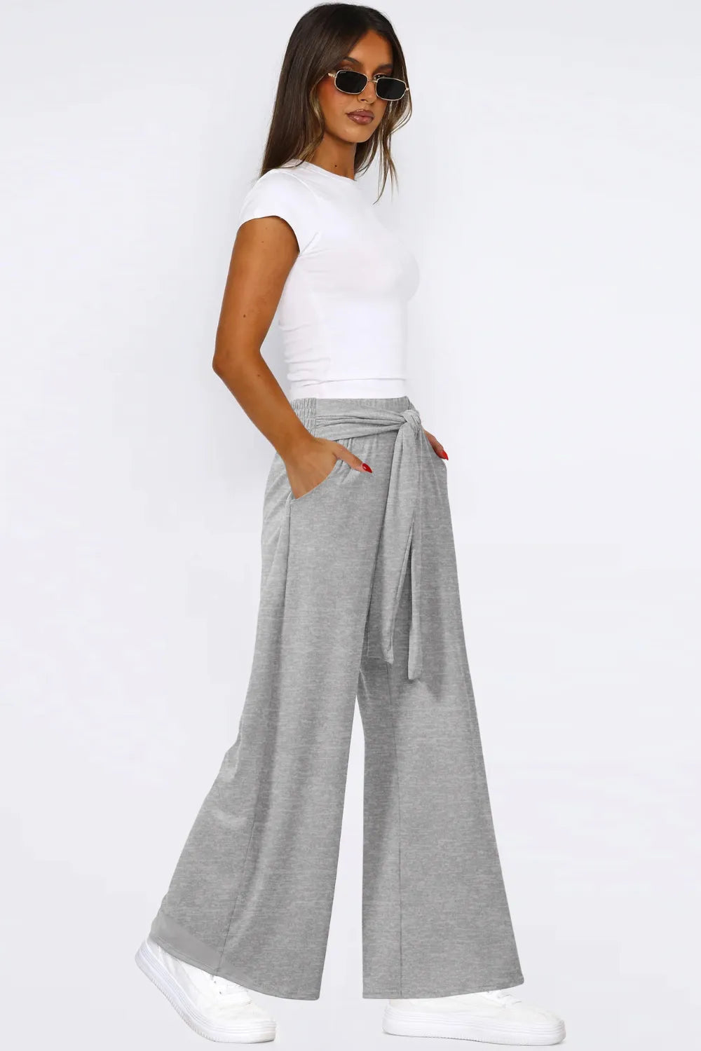 Tied-Waist Wide-Leg Pants