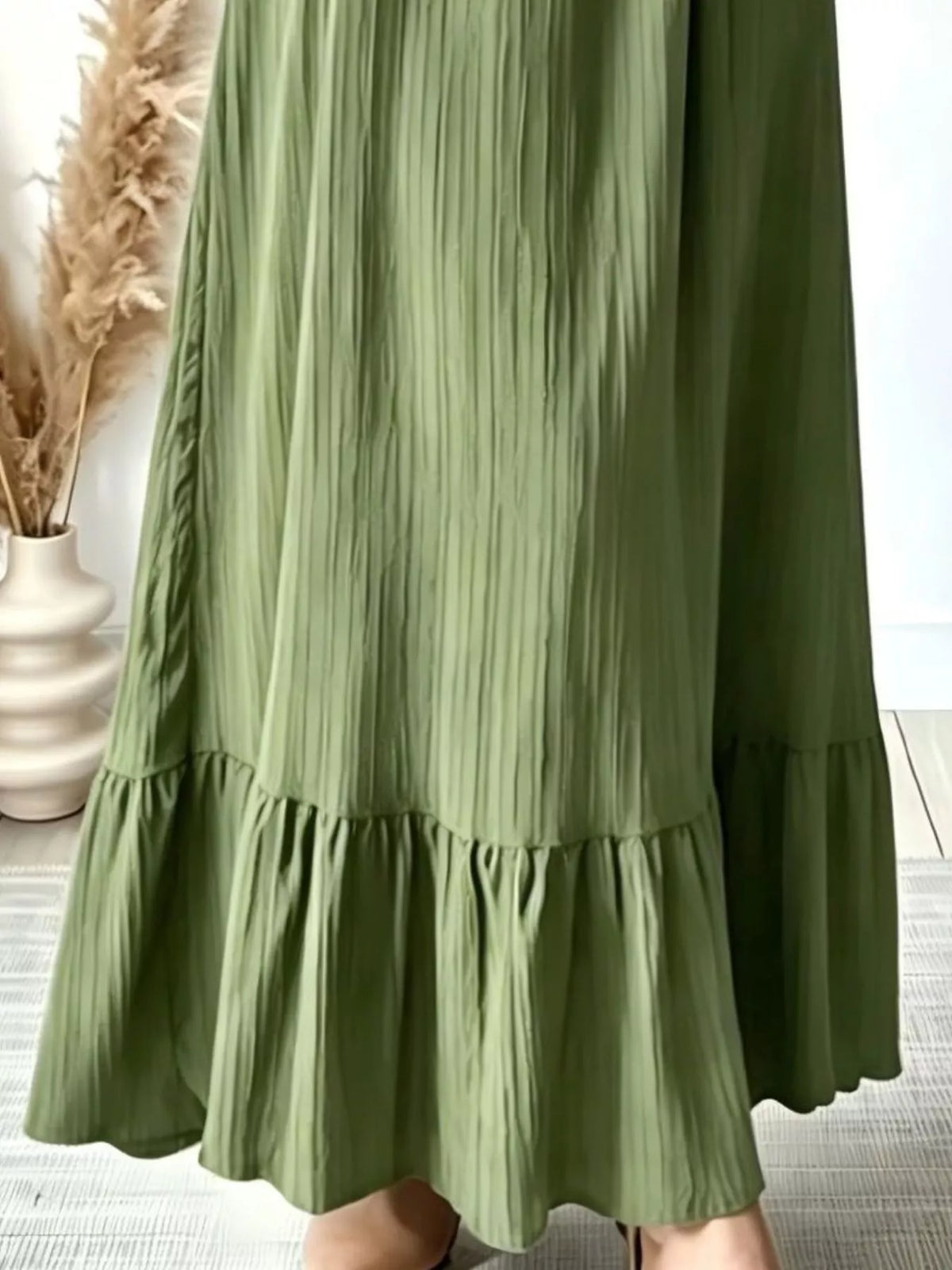Textured Puff-Sleeve Maxi Dress
