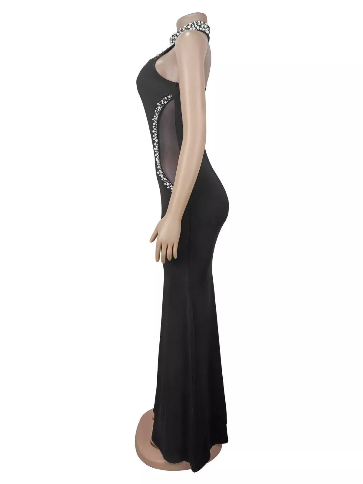 Rhinestone Mesh Maxi Dress in Black