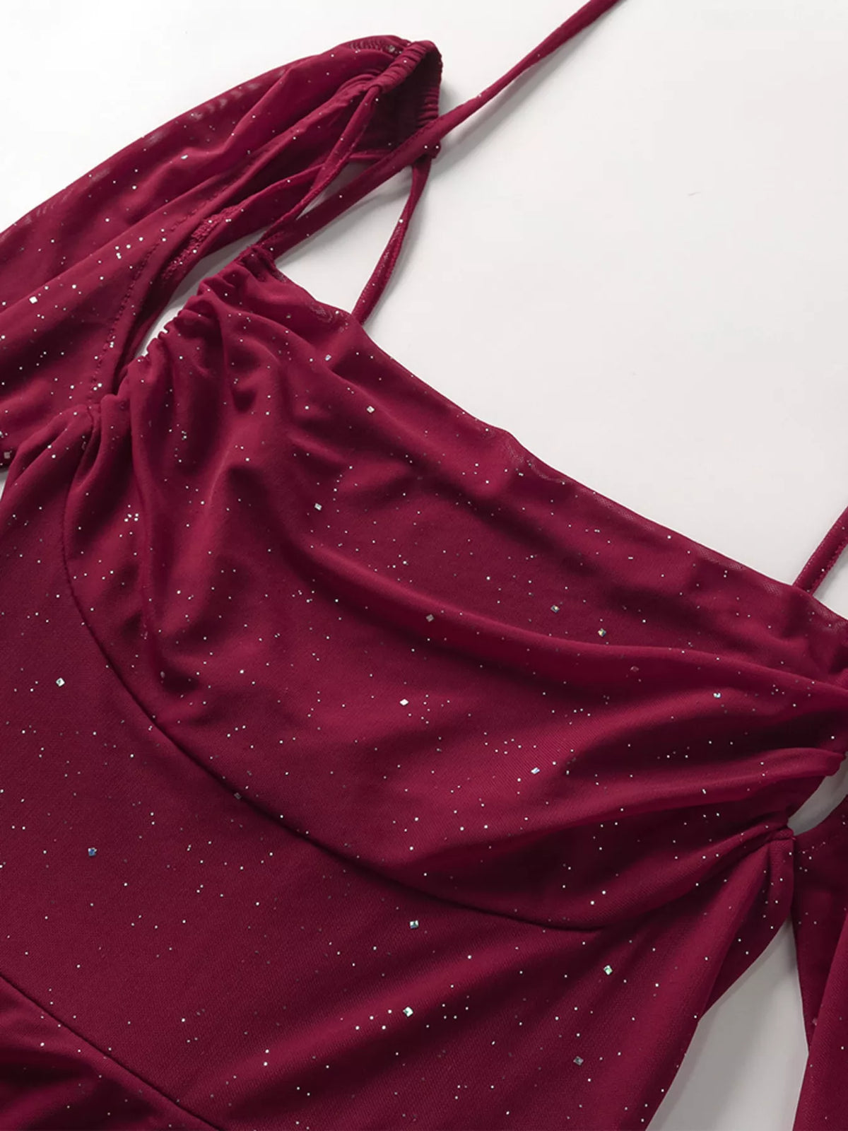 Glitter Slit Maxi Dress with Tie Detail