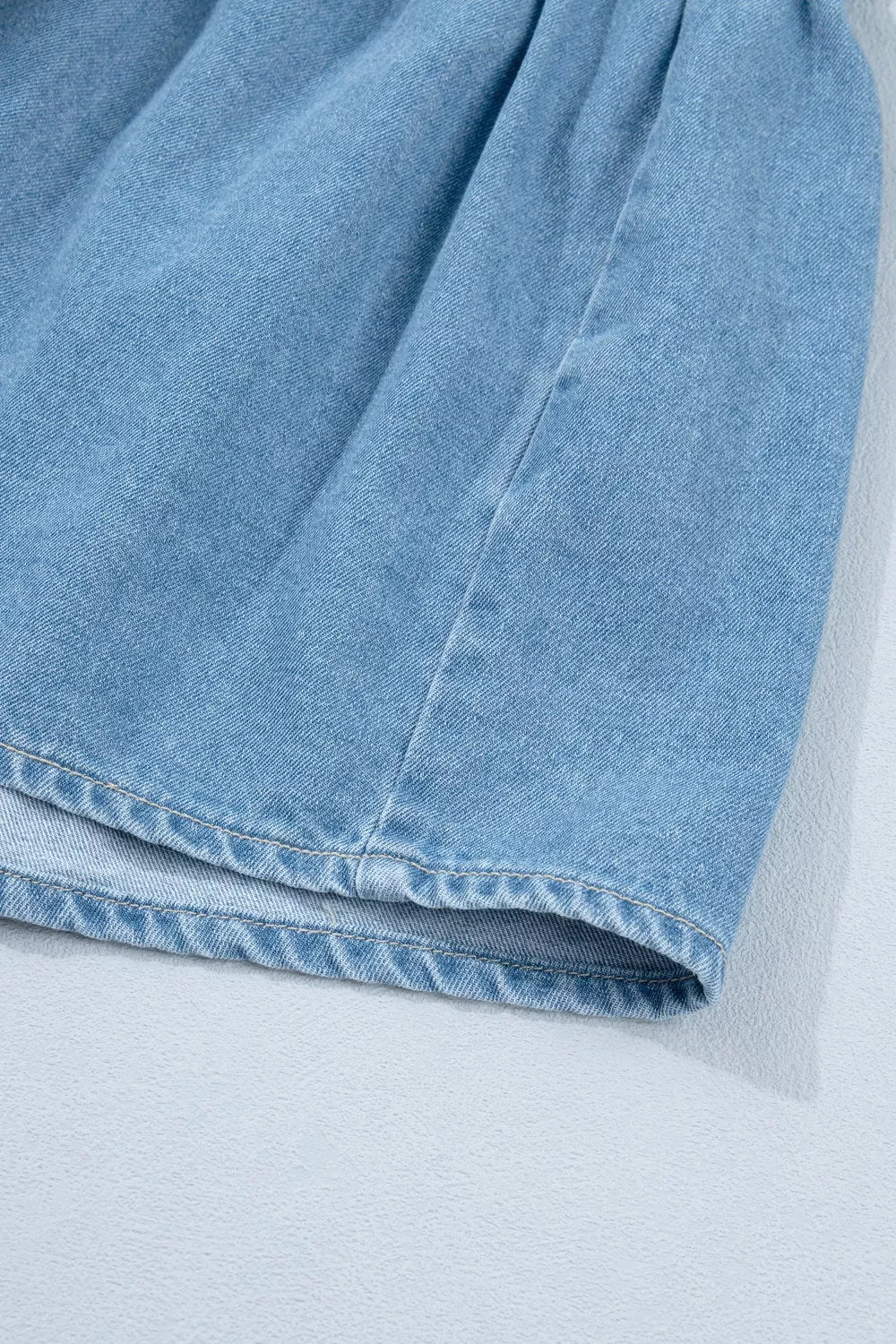 Puff Sleeve Ruffle Hem Denim Shirt Dress in Light Blue