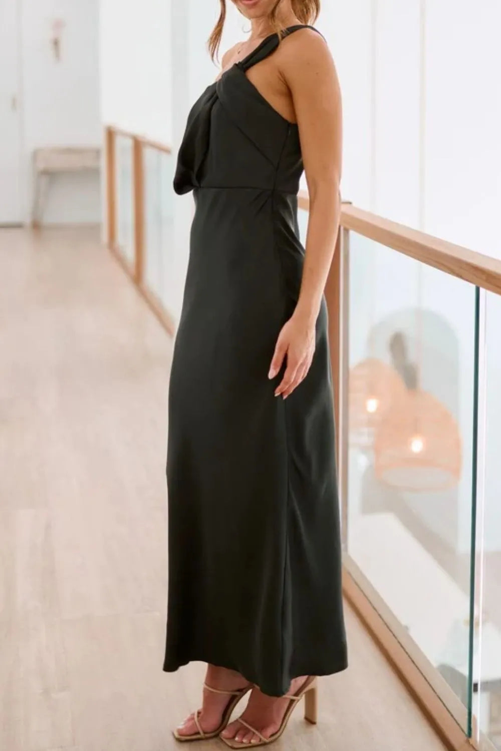 Twisted Single Shoulder Maxi Dress in Black