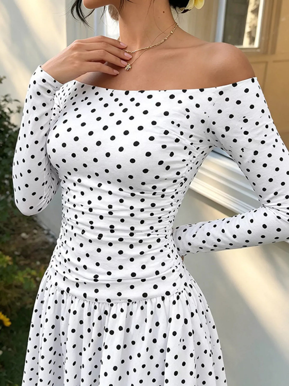 Off-the-Shoulder Ruched Maxi Dress
