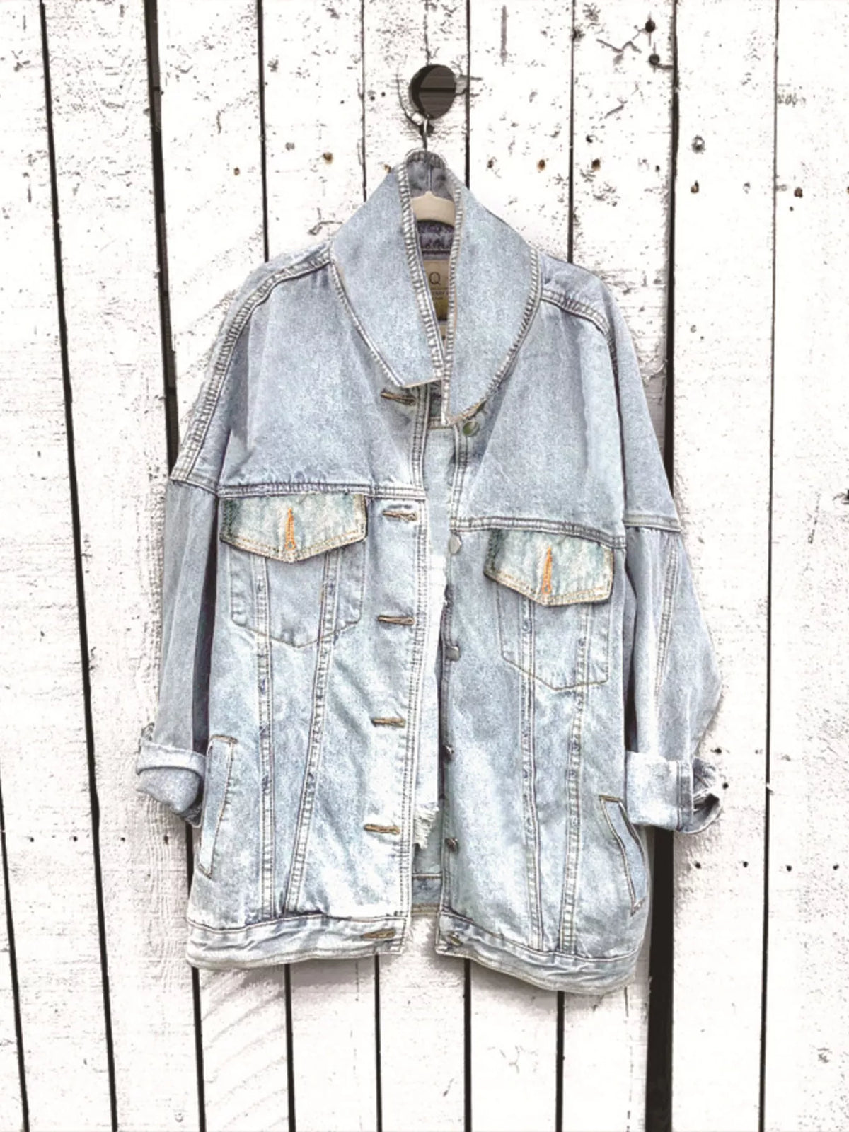 Skull Graphic Denim Jacket in Light Blue