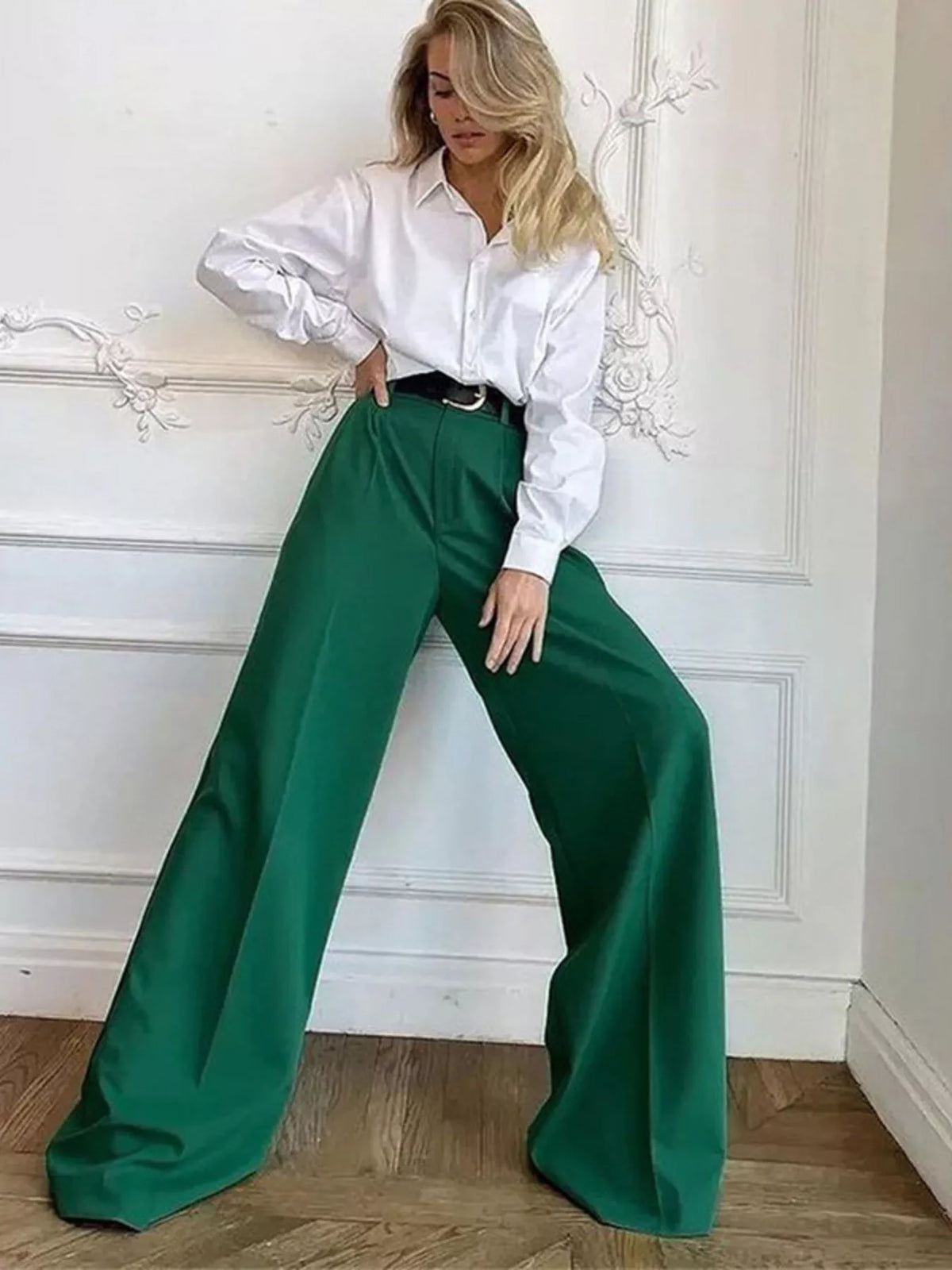 Pleated Wide Leg Pants in Blue