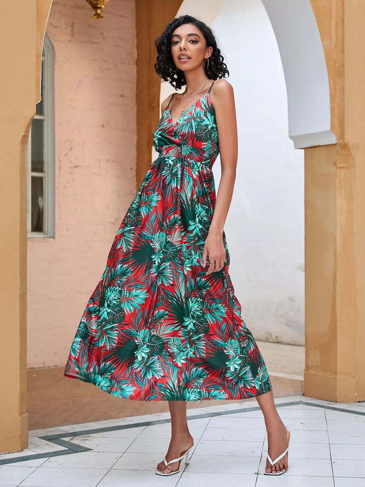 Floral Spaghetti Strap Midi Dress in Scarlet