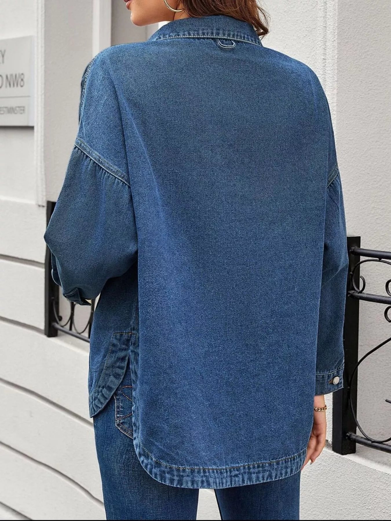 Loose Fit Button-Up Denim Jacket with Pockets by Moni Wear