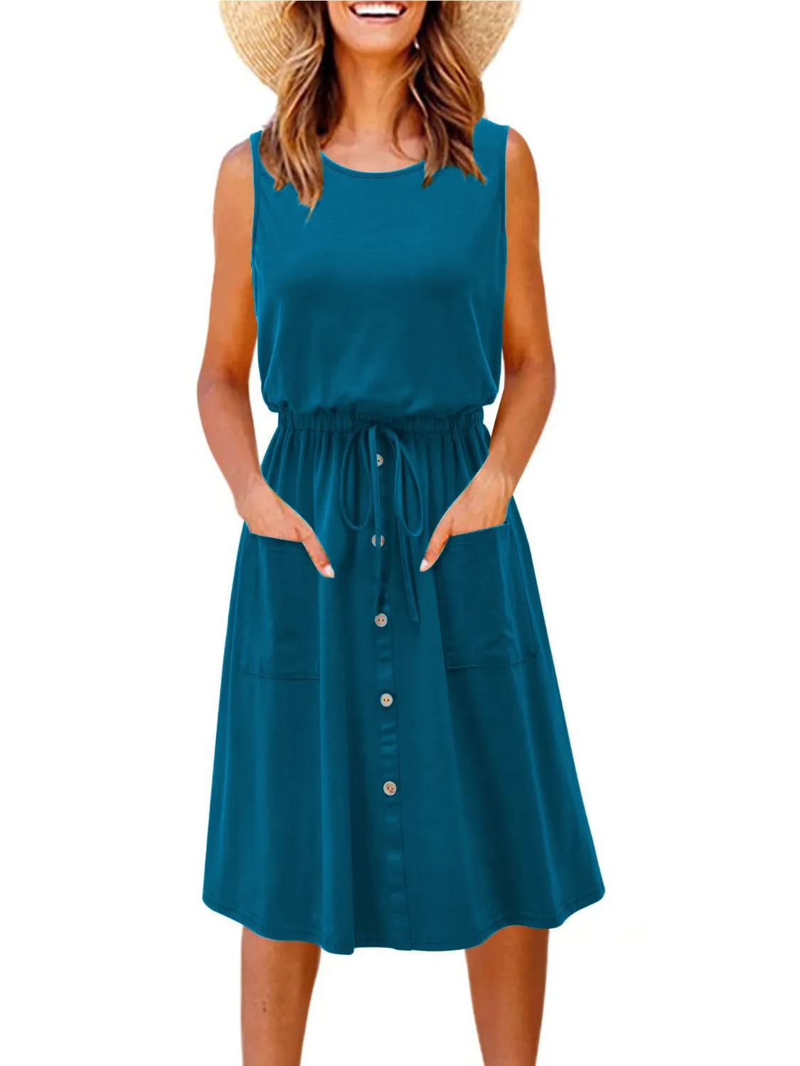 Drawstring Round Neck Tank Dress
