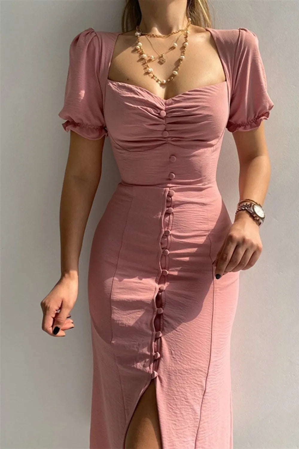 Sweetheart Neckline Short Sleeve Dress