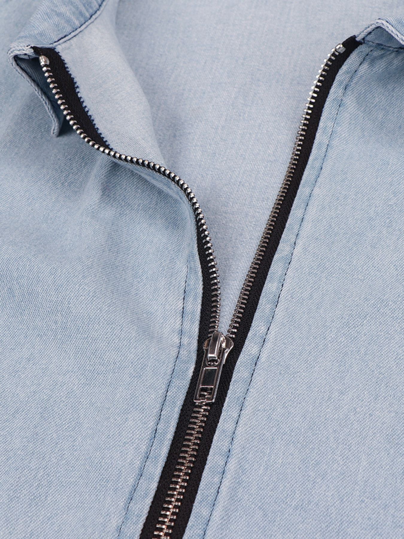 Zip-Front Short Sleeve Denim Dress by Yolan House