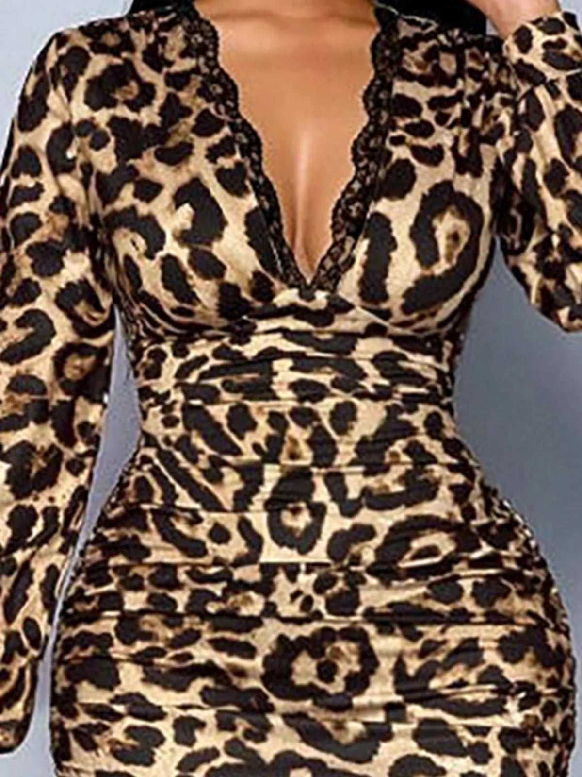 Lace-Detail Ruched Bodycon Midi Dress