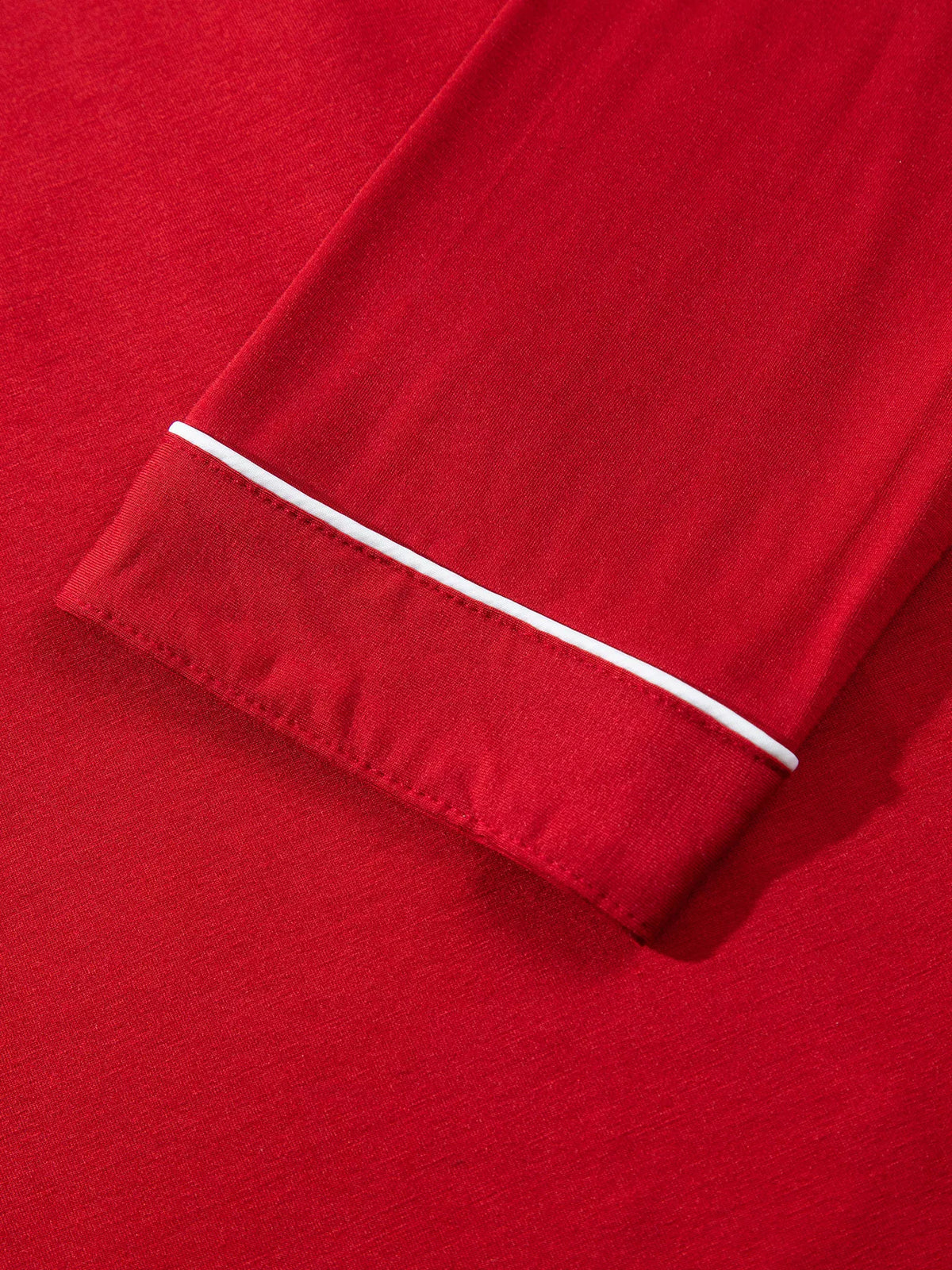 Bow Pocket Long Sleeve Pajama Set in Deep Red