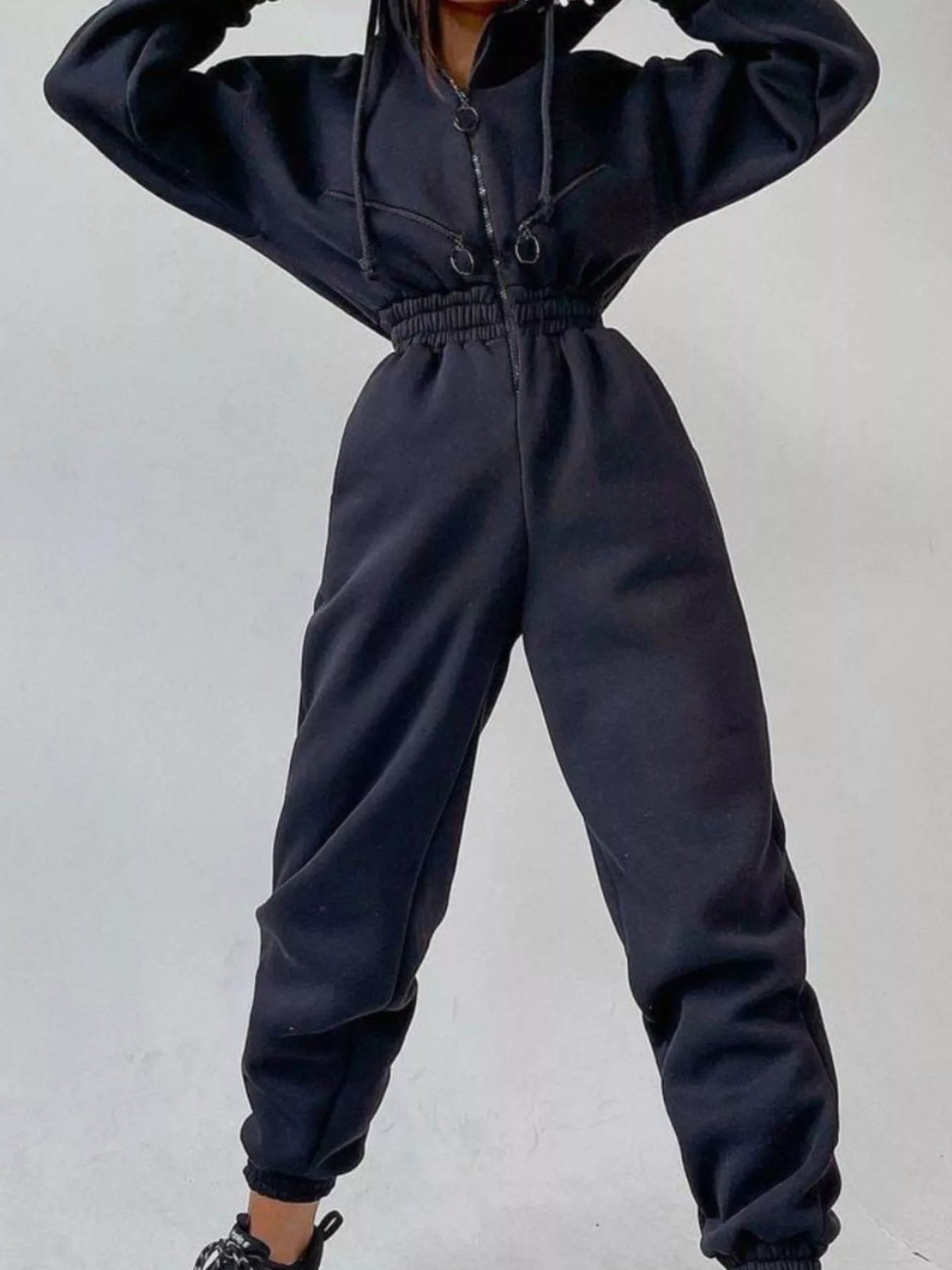Zip Front Dropped Shoulder Jumpsuit