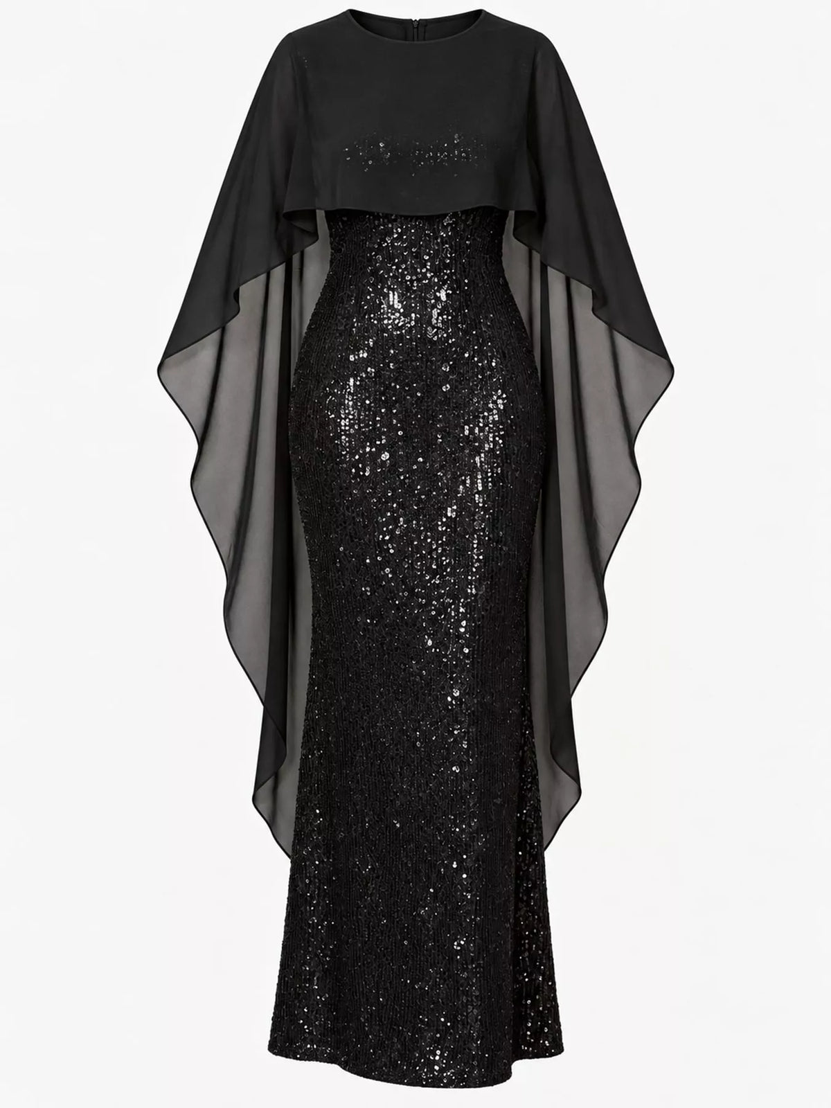 Sequin Cape-Overlay Evening Dress